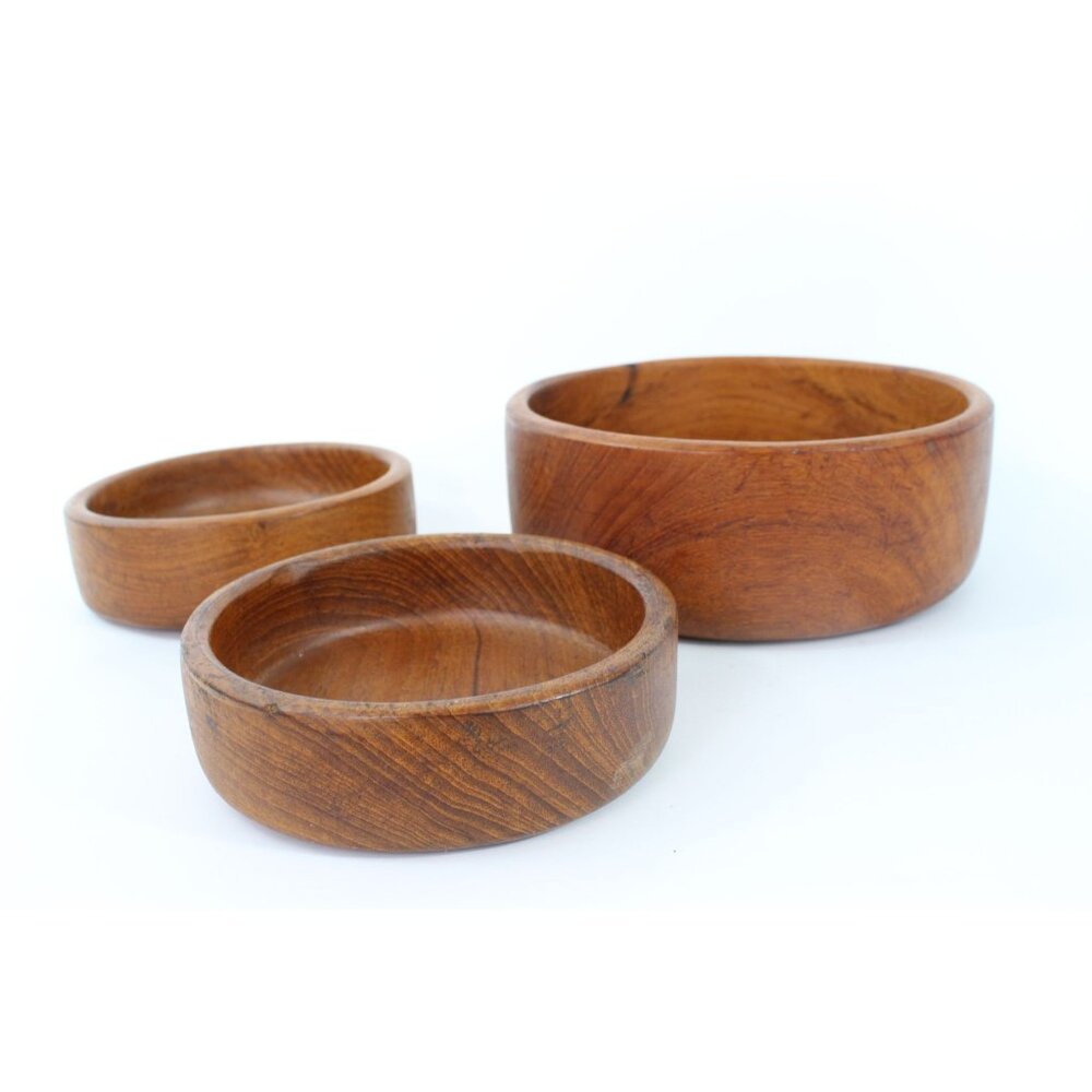 Set Of 3 Vintage Teak Wood Bowls Made In Thailand